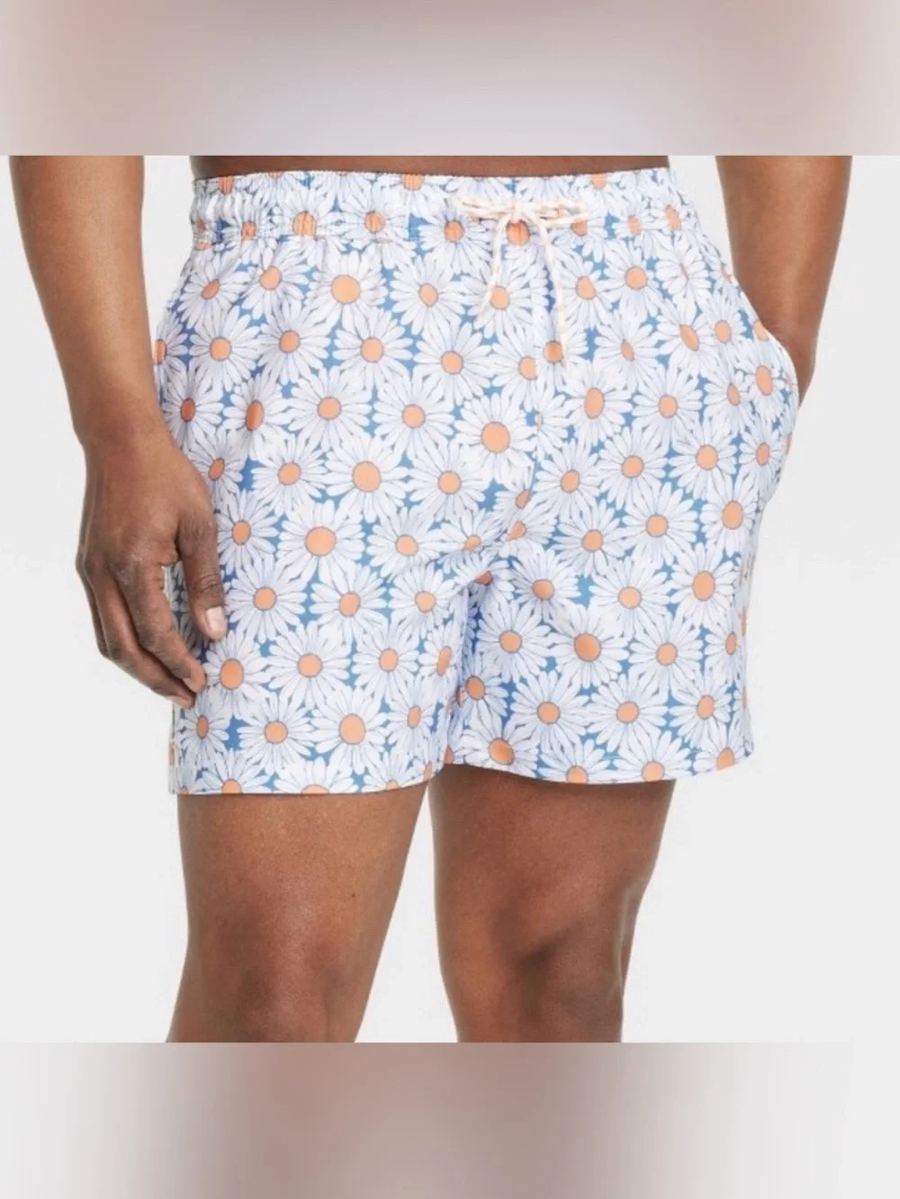 NWT!‎ Goodfellow Men's Swim Trunks, Above Knee, Daisies, Resortwear, Stretch, M
